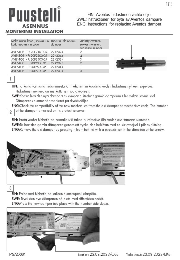 Aventos HL och HF dämpare