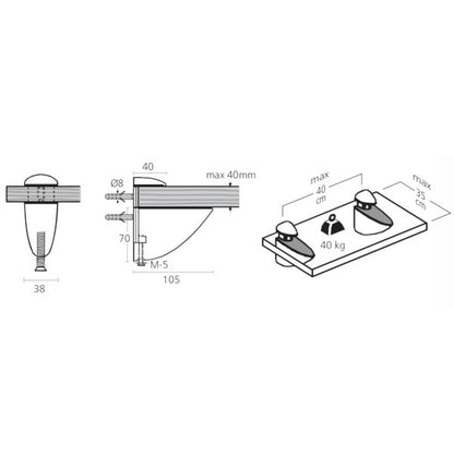 Hyllstöd för 6-40mm tjocka hyllor 2 st.